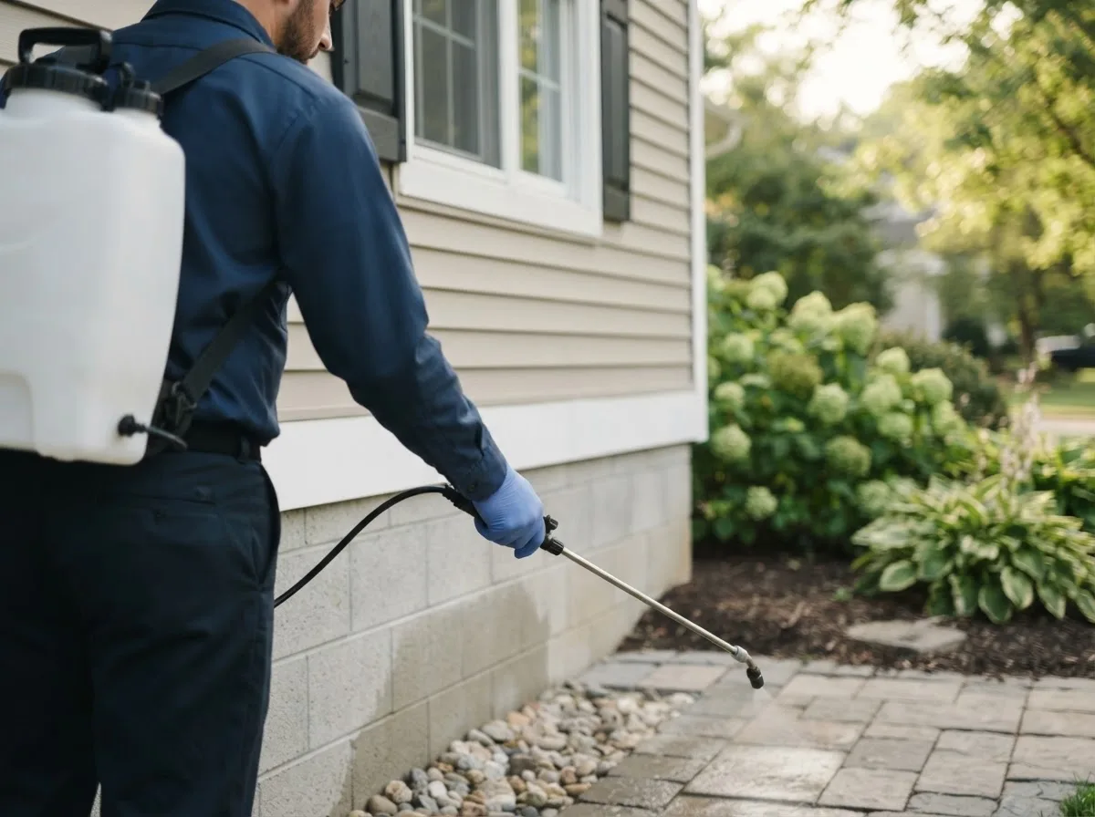 Pest control technician inspecting a home in Force, PA